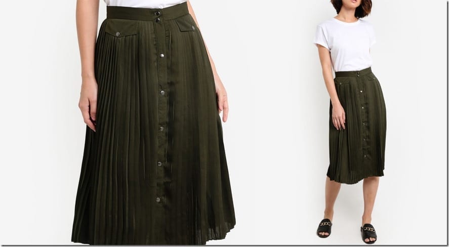 khaki-pleated-button-down-midi-skirt