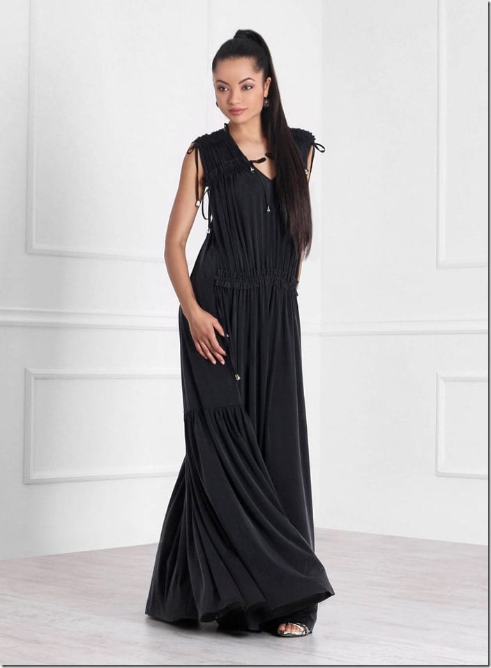 long-black-dress-unique-ruched-detail