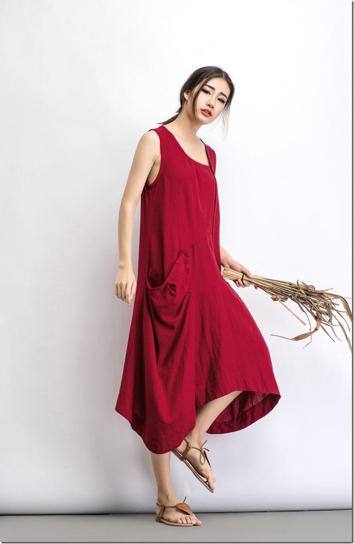 loose-fit-asymmetric-red-linen-dress