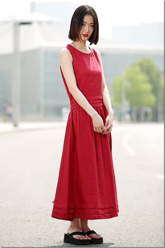 loose-fit-long-red-linen-dress