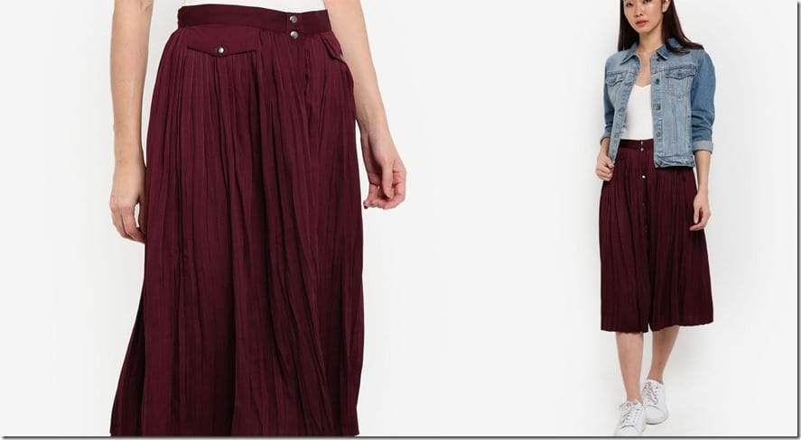 maroon-pleated-button-down-midi-skirt