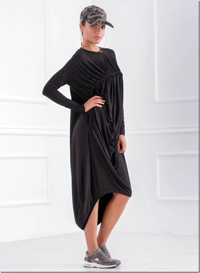 unique-ruched-black-tunic-dress