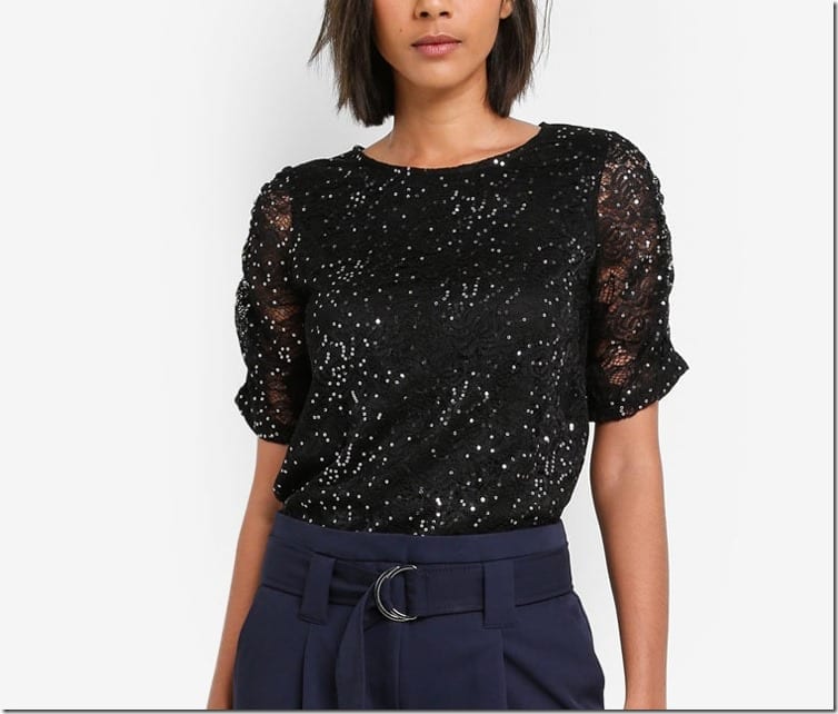 black-sequin-ruched-sleeve-top