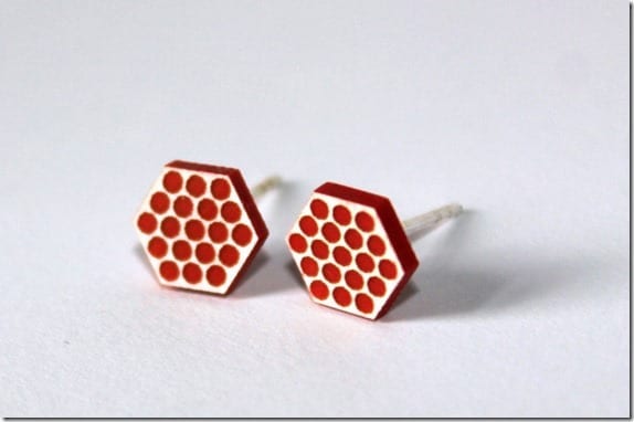 spotty-red-hexagon-stud-earrings