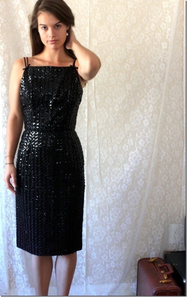 vintage-square-neck-sequin-black-dress