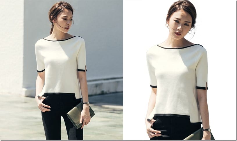 contrast-edge-sleeve-split-blouse