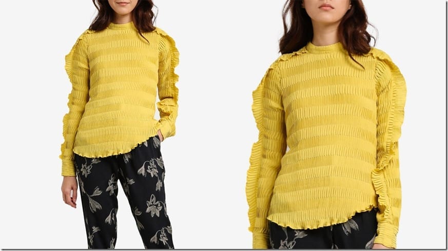 yellow-pleated-ruffle-detail-blouse