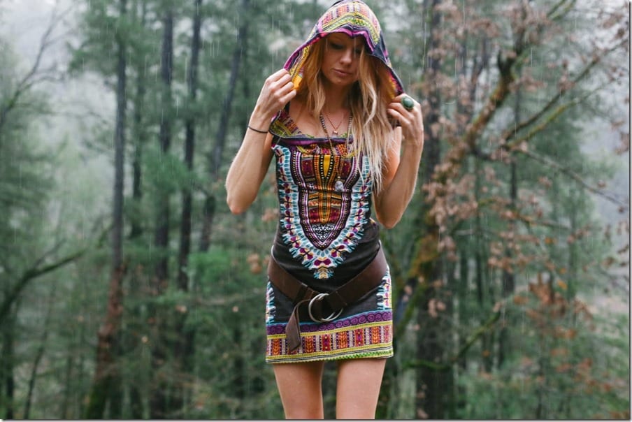 brown-patterned-tribal-hoodie-dress