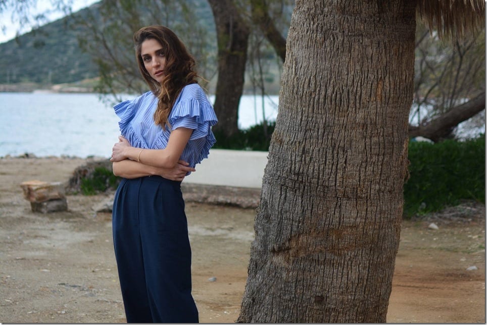 Blue Striped Shirts With Feminine Details