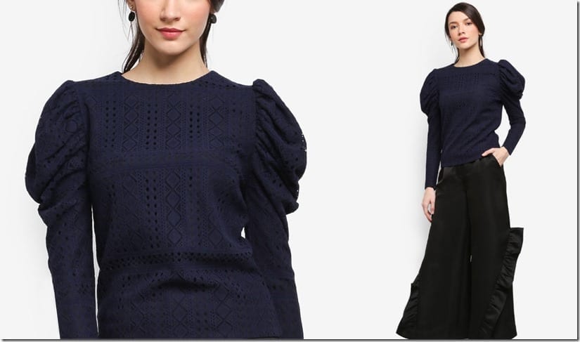 navy-gigot-sleeve-blouse