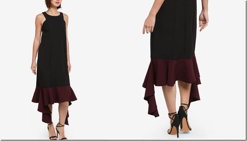 black-uneven-hem-midi-dress