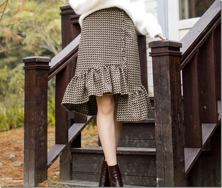 brown-ruffle-gingham-skirt