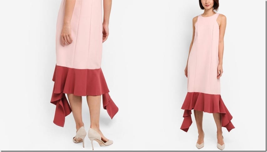 pink-uneven-hem-midi-dress