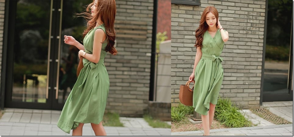 vneck-wrap-asymmetric-green-dress