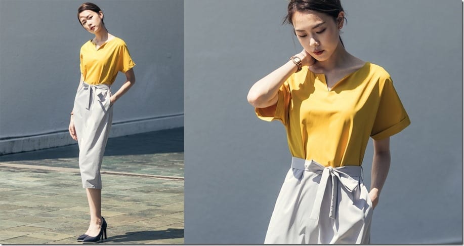 yellow-grey-color-block-midi-dress