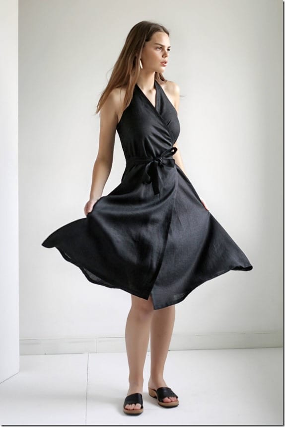 black-linen-halter-wrap-dress