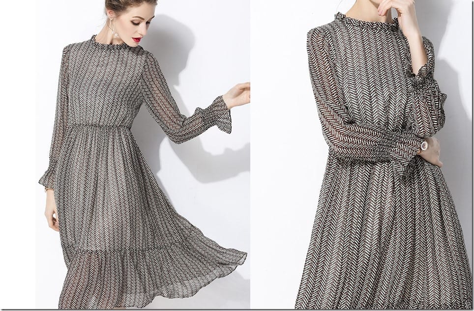 high-neck-trumpet-sleeve-swing-dress