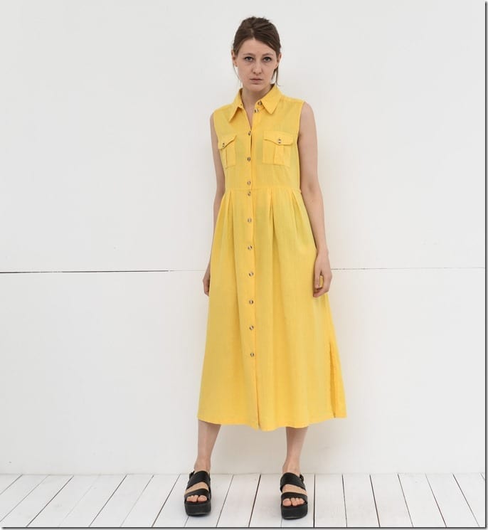 sleeveless-yellow-midi-shirt-dress