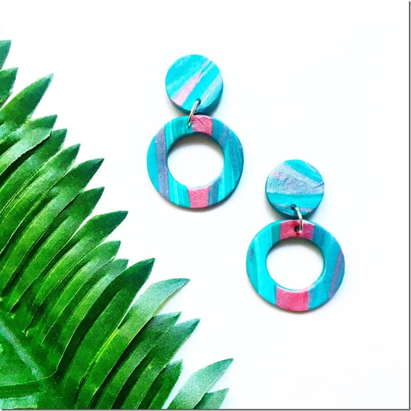 statement-blue-pink-circle-clay-earrings