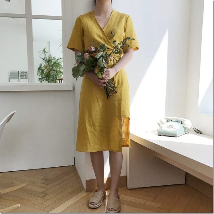 yellow-linen-wrap-midi-dress