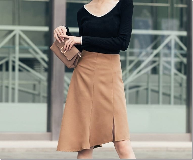 The Asymmetric Hem Midi Skirt With Split