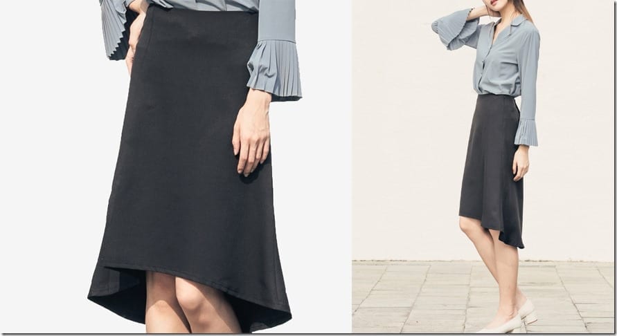 black-asymmetric-hem-midi-skirt