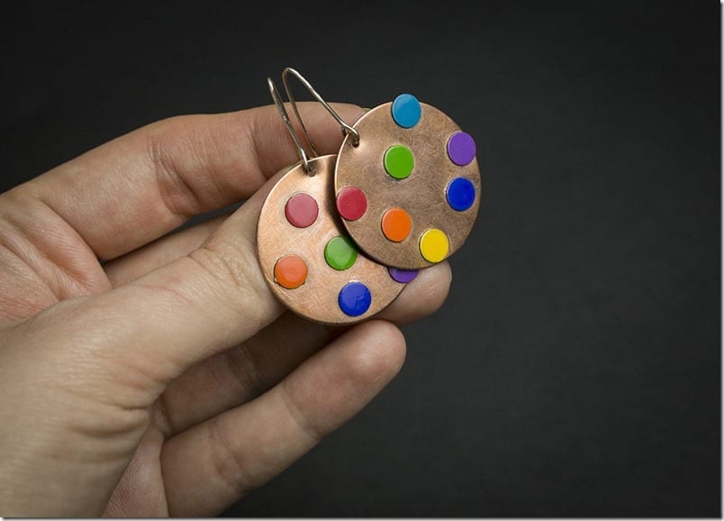 rainbow-polka-dot-copper-earrings