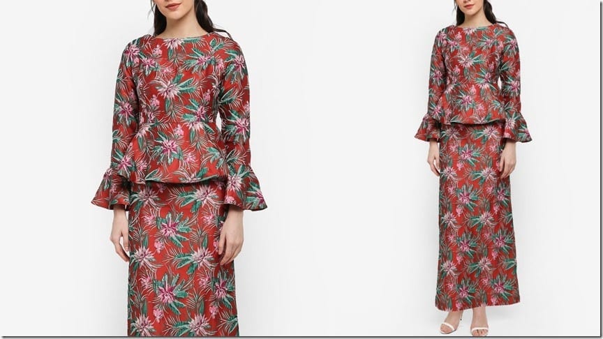 red-tropical-boatneck-peplum-kurung