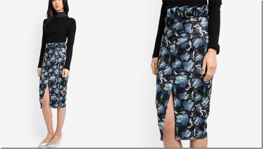 ruffle-waist-butterfly-pencil-skirt