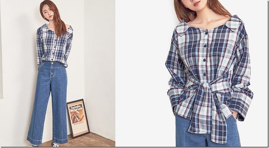 wide-neck-collared-plaid-blouse