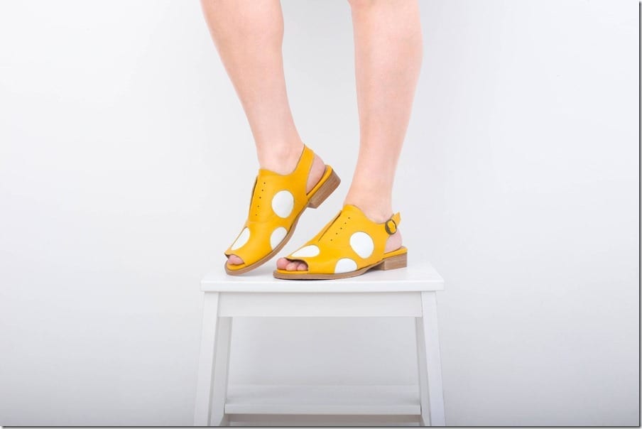 yellow-polka-dot-slingback-peep-toe-leather-sandals