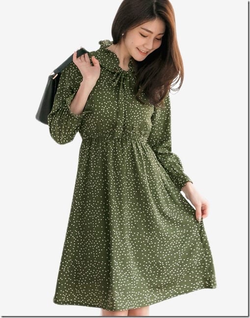 green-bow-neck-polka-dot-dress