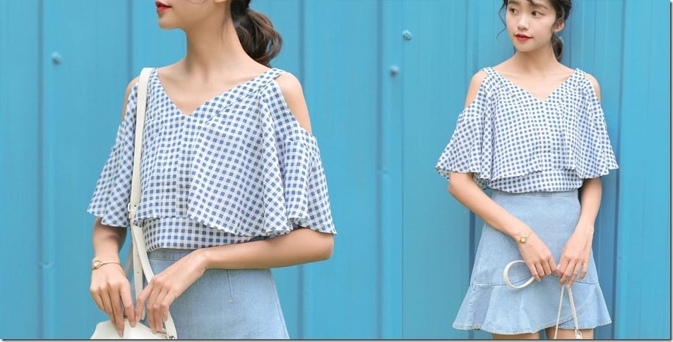 cold-shoulder-gingham-blouse