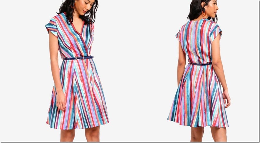 cuffed-sleeve-stripe-wrap-dress