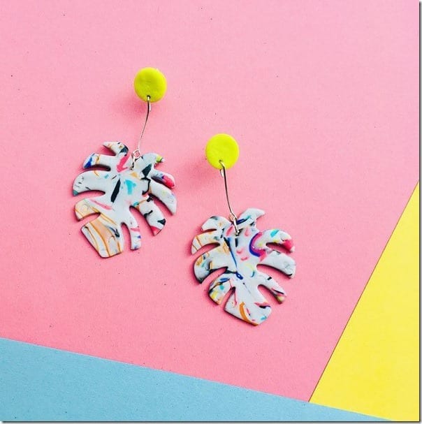 yellow-colorful-monstera-leaf-earrings