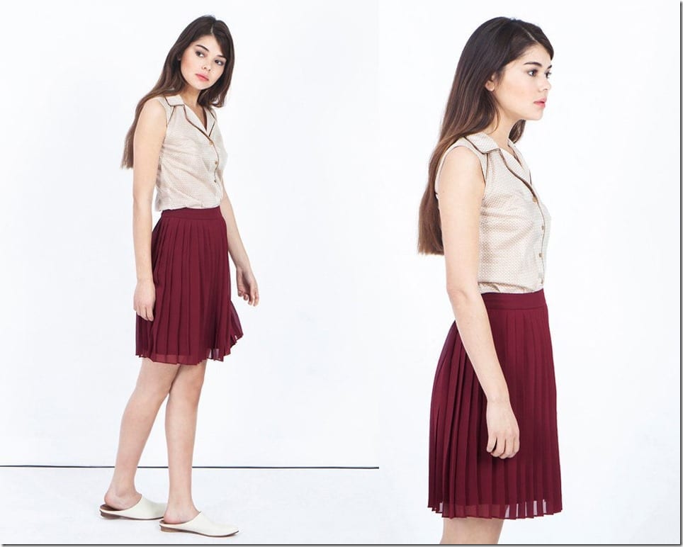 burgundy-short-pleated-skirt