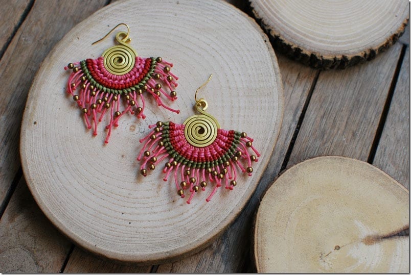 fuschia-boho-macrame-fan-earrings