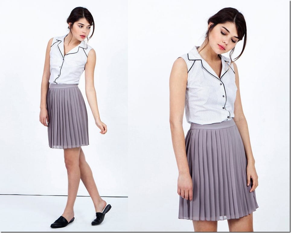 light-grey-short-pleated-skirt