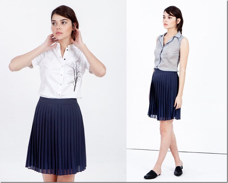 Navy blue shop pleated chiffon skirt