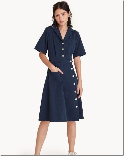 navy-side-button-midi-dress