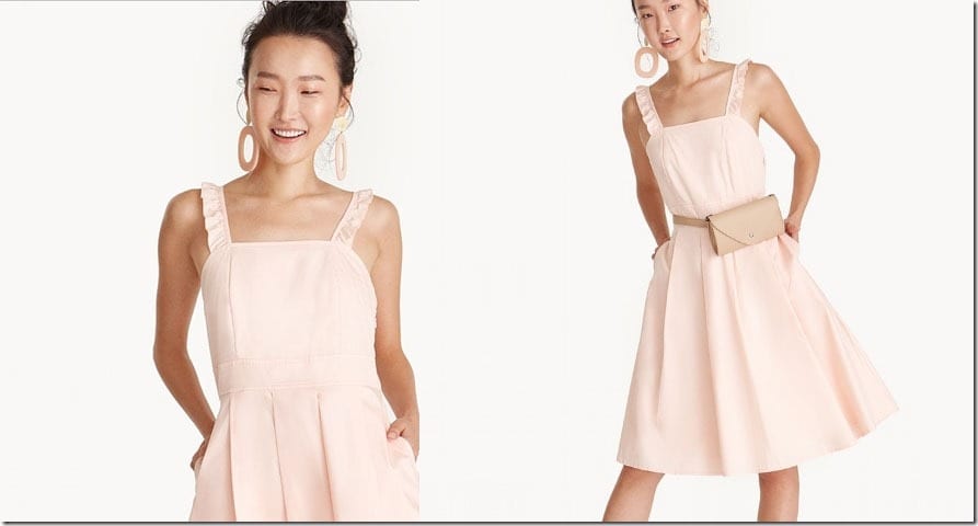 peach-ruffle-strap-square-neck-dress