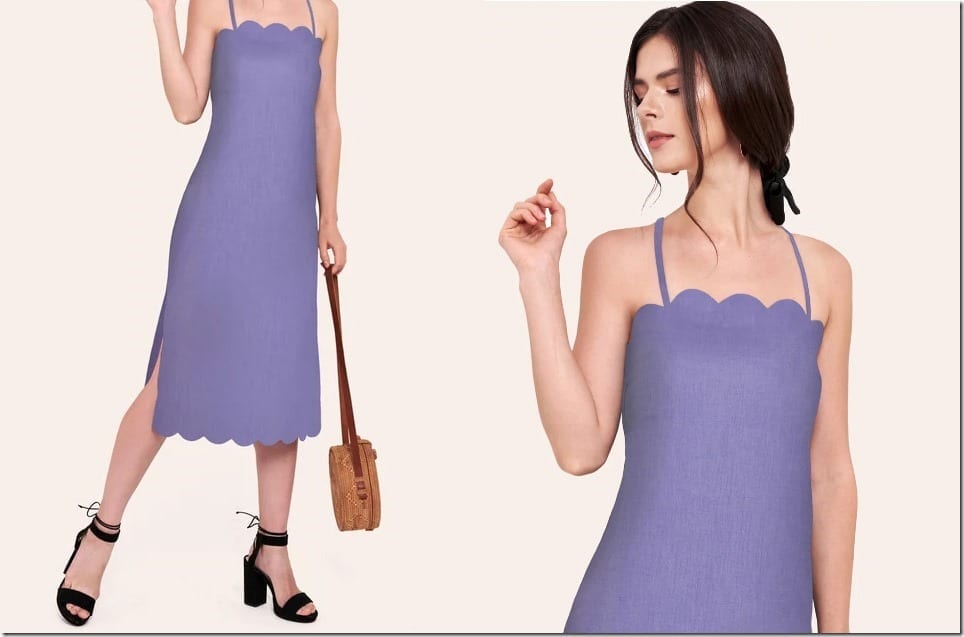 The Midi Dress With Charming Scallop Trim Edges