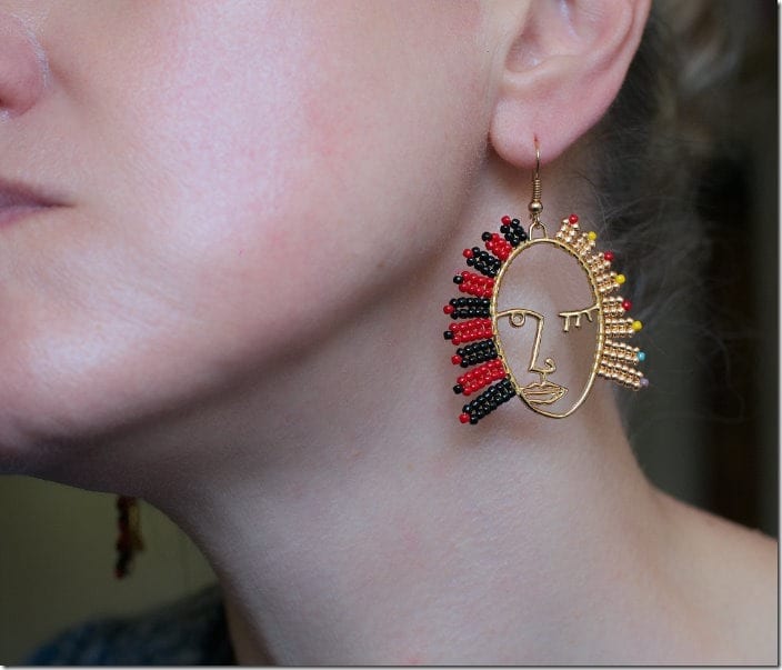 black-red-abstract-face-earrings