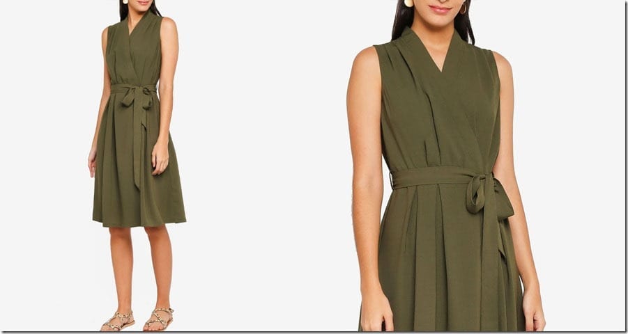 khaki-sleeveless-midi-wrap-dress