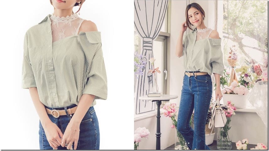 lace-stripe-green-cold-shoulder-blouse