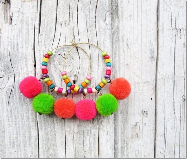 pink-beaded-pom-pom-hoop-earrings