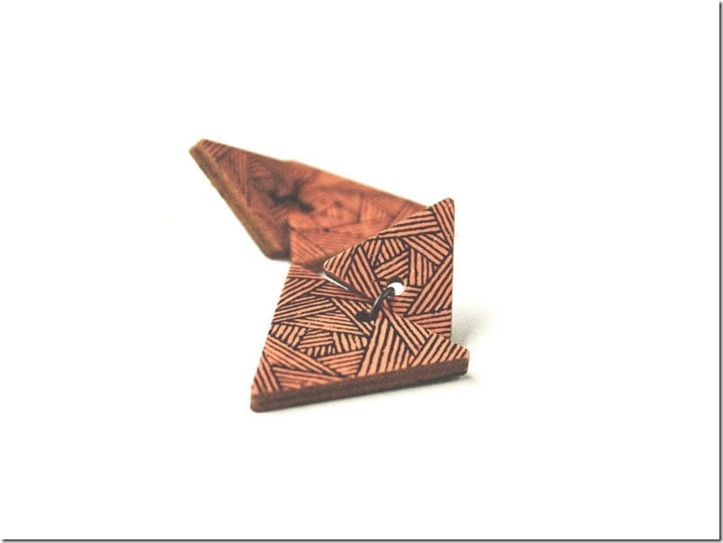 salmon-pink-wooden-triangle-earrings