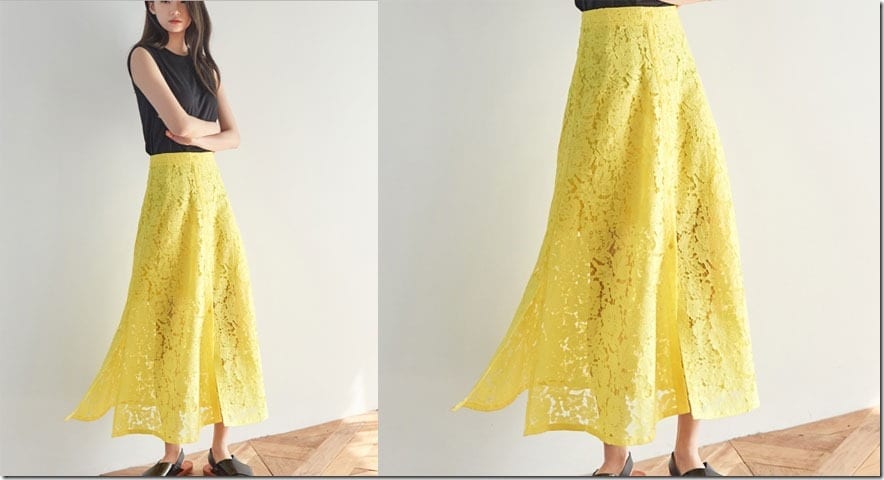 yellow-lace-button-down-midi-skirt