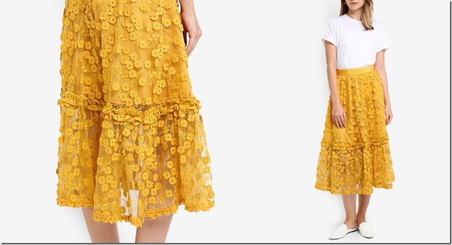 yellow-lace-flare-midi-skirt