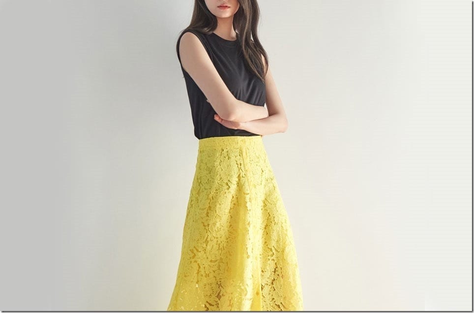 Bold Yellow Midi Lace Skirts To Set The Mood Of Your OOTD